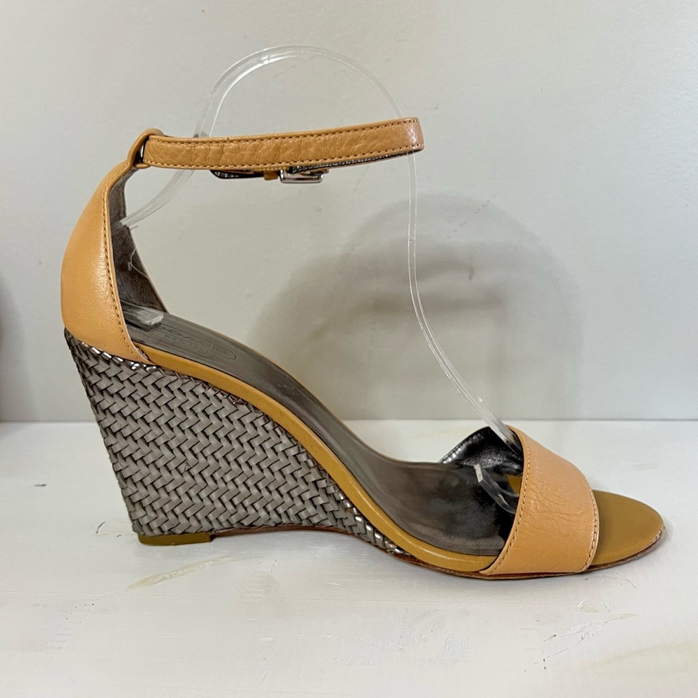Coach Sharrin Tan/ Metallic Leather Wedges size 9 - Picture 4 of 10